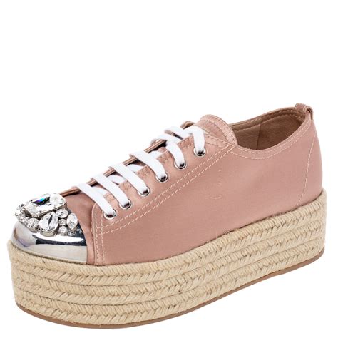 Miu Miu Satin Crystal Embellishments Espadrille Sneakers